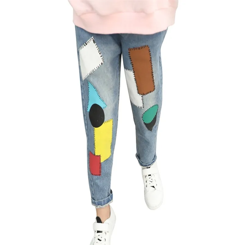 Jeans voor meisjes geometrische kinderen casual stijl kind lente herfst kleding 6 8 10 12 14 210527