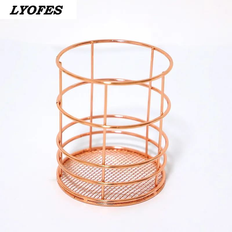 Rose Gold Iron Art Nordic Makeup Organizer Mand Eyeliner Brush Set Opslag Cup Dressing Tafel Make Cosmetische Organisator Doos