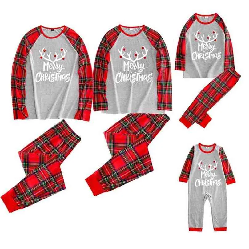 Noël année adulte enfant famille vêtements pyjamas ensemble correspondant tenue treillis noël bébé barboteuse Look 210922