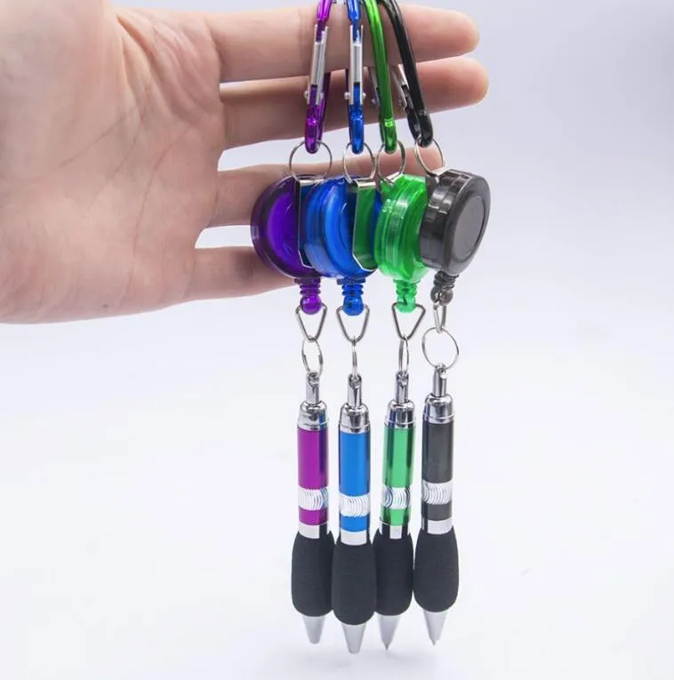 2pcs Cute Retractable Badge Reel Ballpoint Pen Belt Clip Key Chain