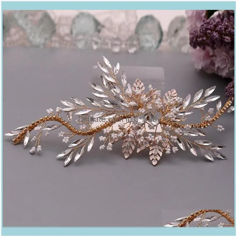Shine Gold Silver Color Leaf Headpiece Bridal Hair Clip Crown Rhinestone Wedding Prom Women Piece Ornament Clips & Barrettes