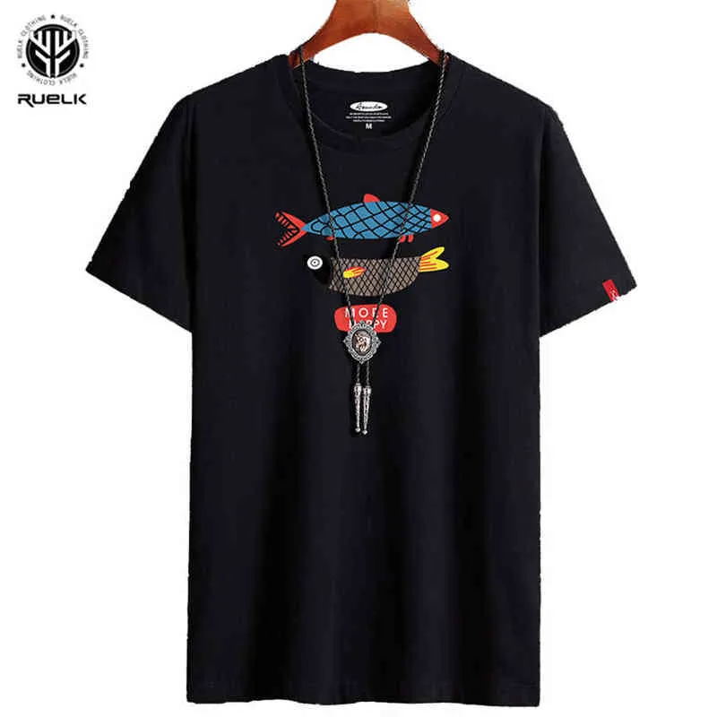 レュエル2020夏の新しいTシャツメンズストリートヒップホップファッション半袖漫画魚プリントストリートトレンドカジュアルTシャツ6xL G1222