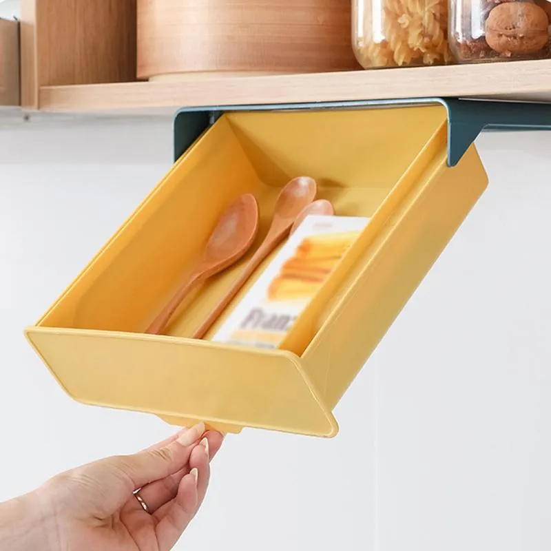 Storage Drawers Self-Adhesive Drawer Punch-free Under Desk Box Hanging Organizer School Stationery Case Pencil Tray Holder 2021