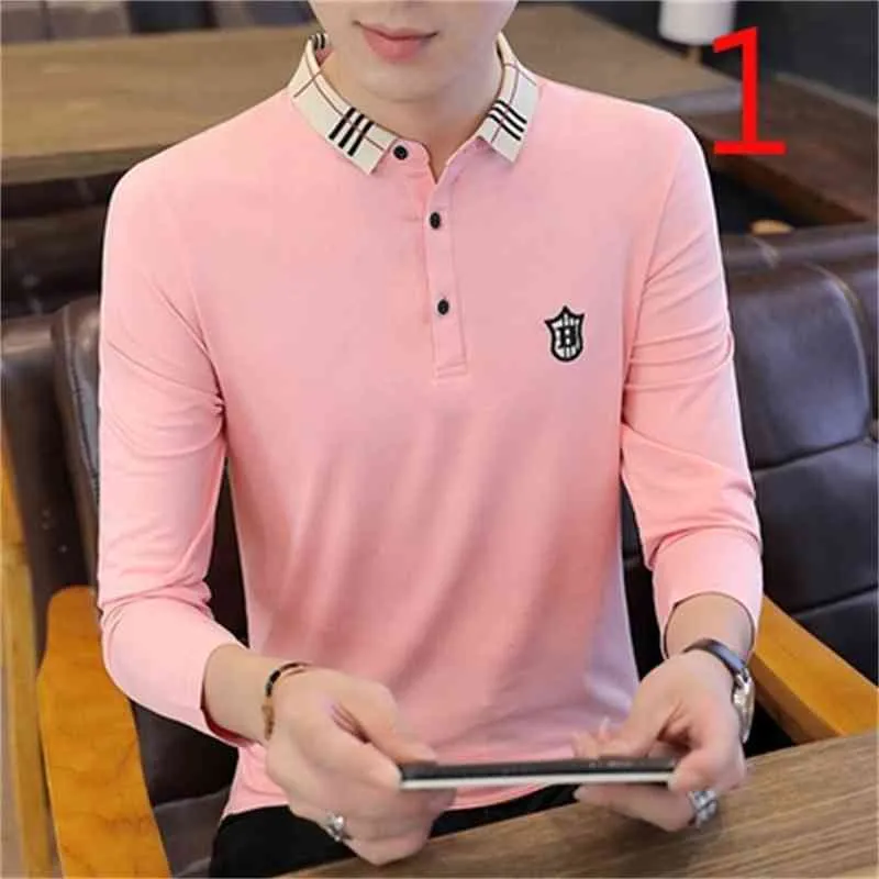 maglietta a maniche lunghe da uomo Wave versione coreana della camicia con fondo in cotone auto-coltivato 210420