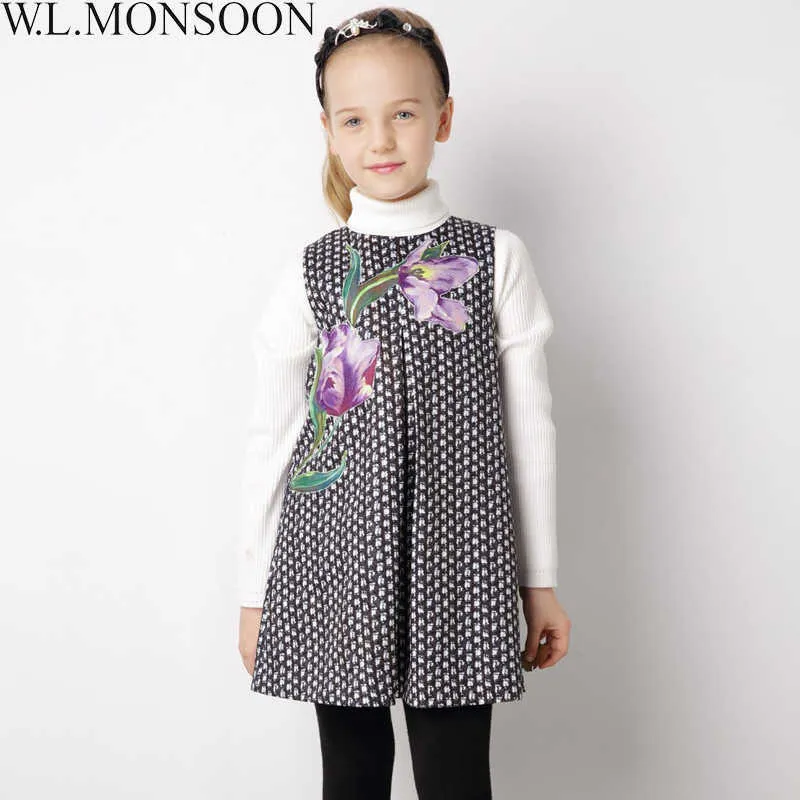 W.L.MONSOON Toddler Girl Dresses with Embroidered Flower Brand Girls Winter Dress Christmas Princess Costume for Kids Clothes Q0716
