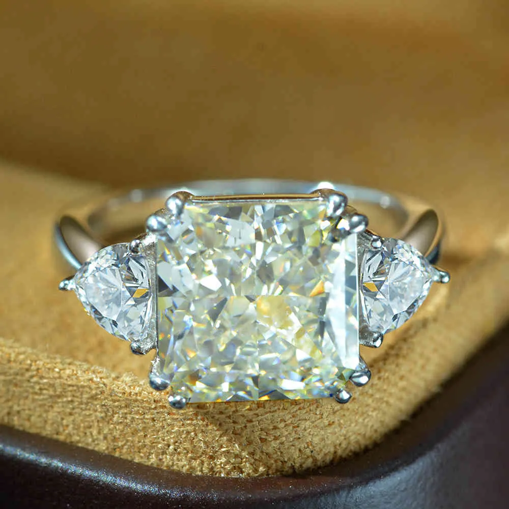 花カット4ct Moissaniteダイヤモンドリング100％オリジナル925スターリングシルバーウェディングバンドリング女性男性エンゲージジュエリー