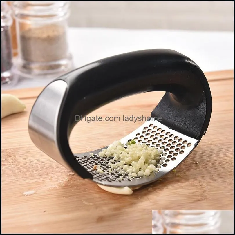 Stainless Steel Garlic Press Mills Manual Garlics Mincer Chopping Tools Curve Fruit Vegetable Tool Kitchen Gadgets HWB7850