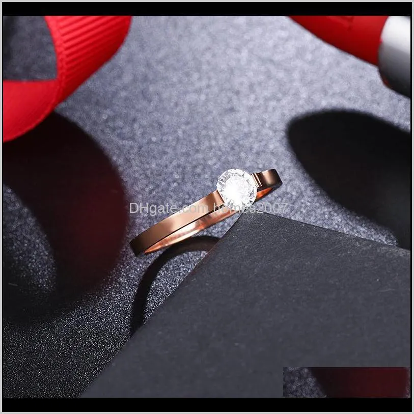 elegant crystal zircon wedding rings for women titanium steel rose gold color shiny engagement ring jewelry accessories gifts rn