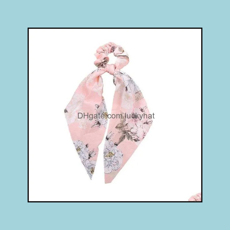 Fashion Floral Print Scrunchies Long Hair Ribbon Elastic For Women Hair Scarf Accessories Sweet Ponytail Band