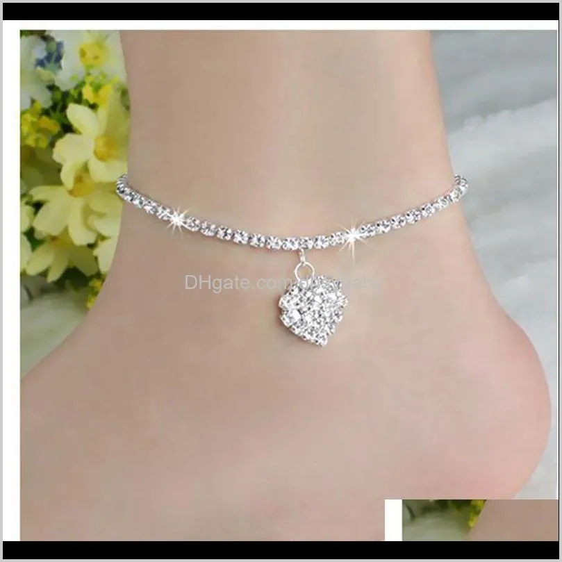 anklet crystal rhinestone love heart pendant toe ankle bracelet chain link foot jewelry for women ps1048