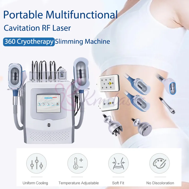 Máquina portátil do emagrecimento do congelamento da cryolipolysis com 3 cabeças de Cryo 44khz Cavitação RF para o corpo inteiro Equipamento de crioterapia do laser laser