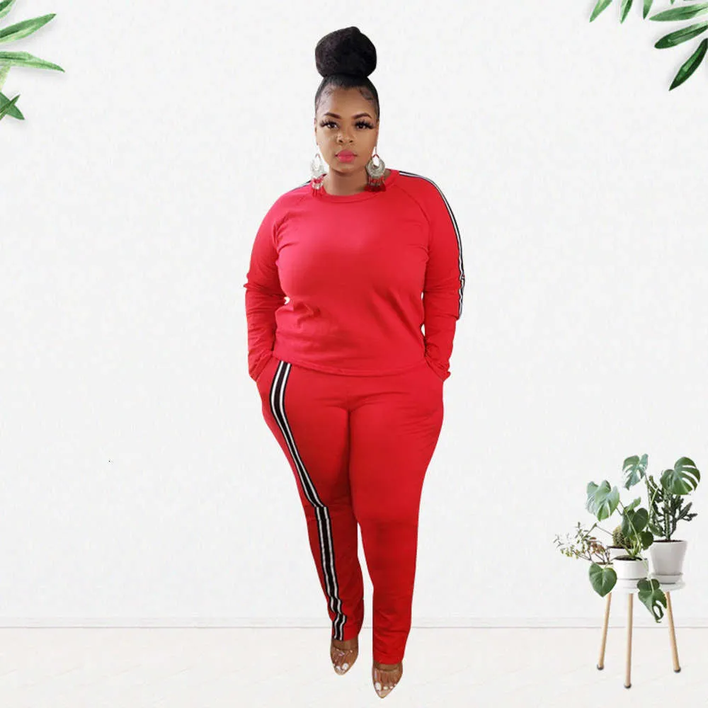 tracksuit Plus size 3X 4X 5X fall winter women bigger two piece set black outfits long sleeve sweatshirt+pants casual solid color 3732