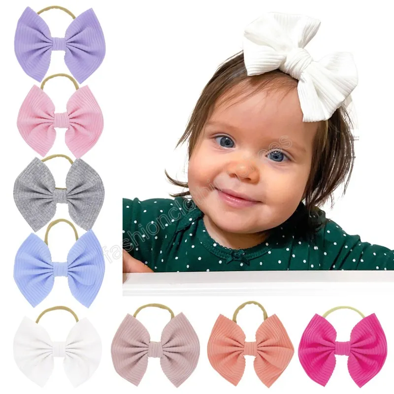 High Quality Handmade Cotton Bows Headband Solid Color Striped Bowknot Elastic Hairband Baby Nylon Hair Accessories Holiday Gift