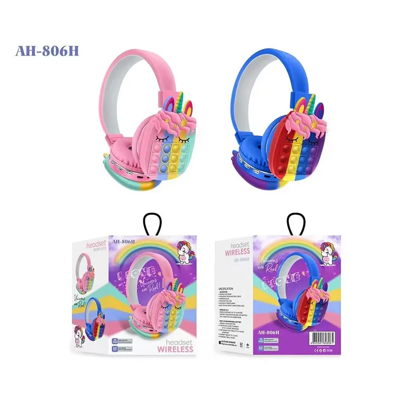 Newest AH-806H Earphones BT V5.0 Bass Sound Headsets Rainbow Headphones Decompression Bluetooth Stereo Cute Fidget Toys Earbuds for Kids