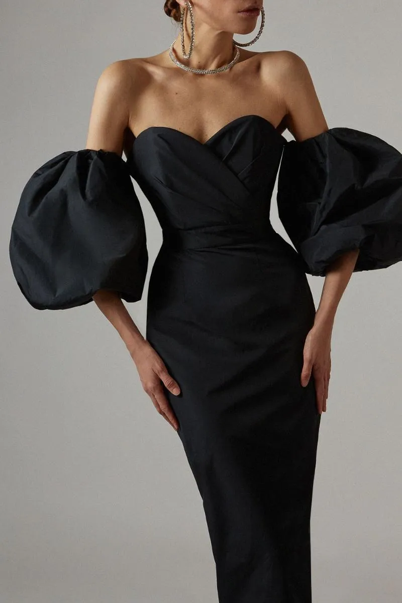 cartoon characters with black dress Black Linen Off The Shoulder Midi Dress main image 0