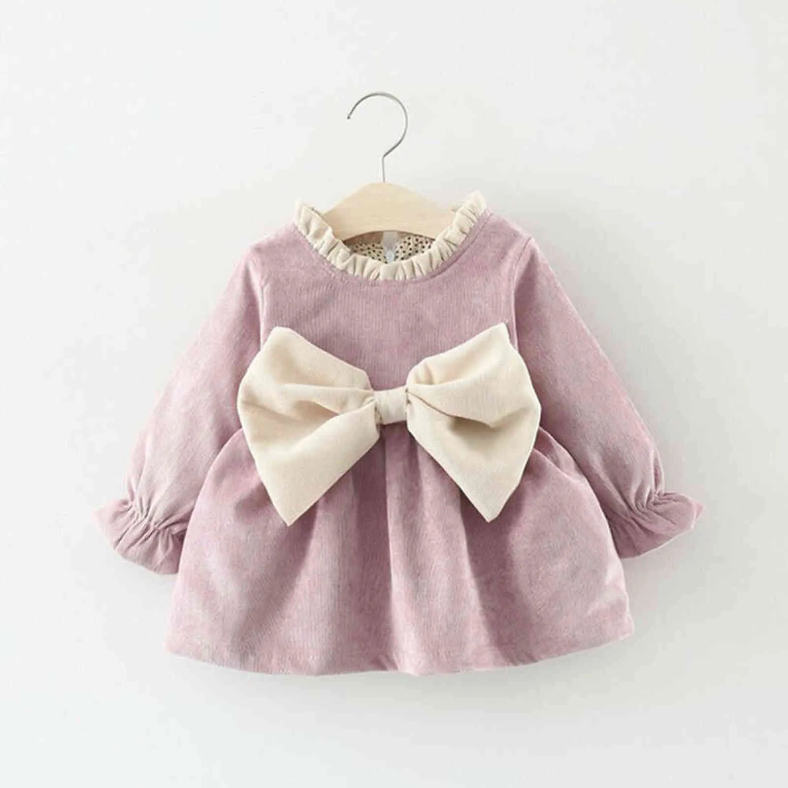 0-4years Peuter Kid Baby Meisjes Herfst Winter Tutu Jurk Prinses Party Bruiloft Bowknot Jurken Lange Mouw Corduroy Jurk G1129