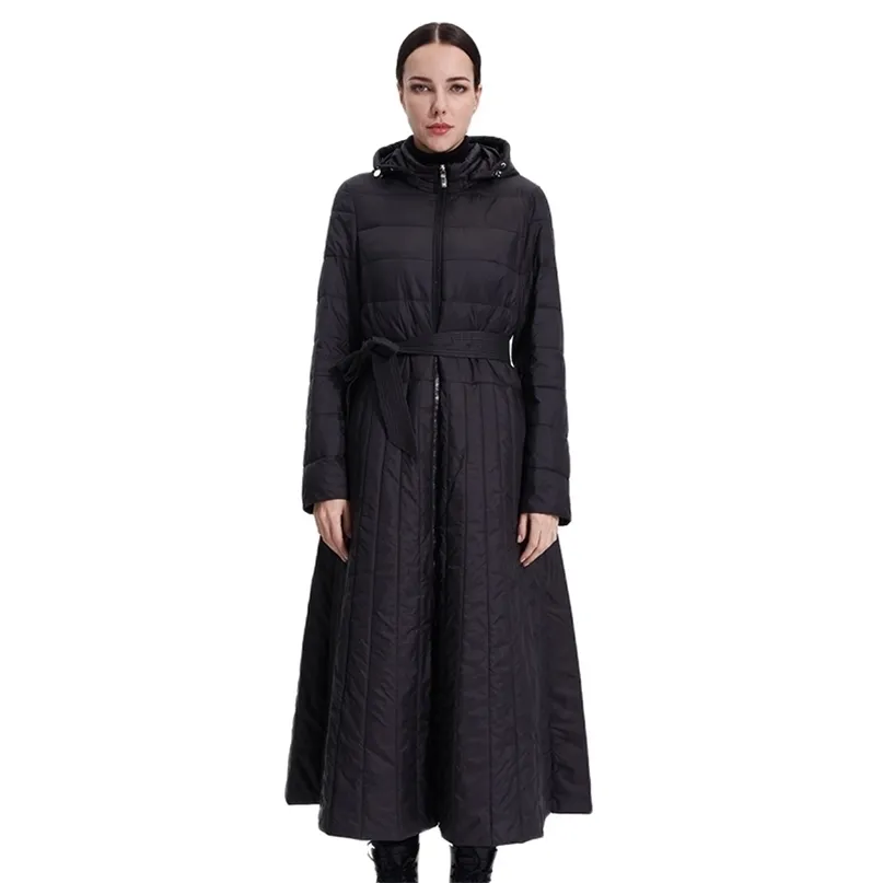 Mulheres Algodão Jaqueta Windproof Parka Fino Vestido Longo Casaco Lady Quilted Plus Escritório Suave Qualidade Roupas 19-208 211008