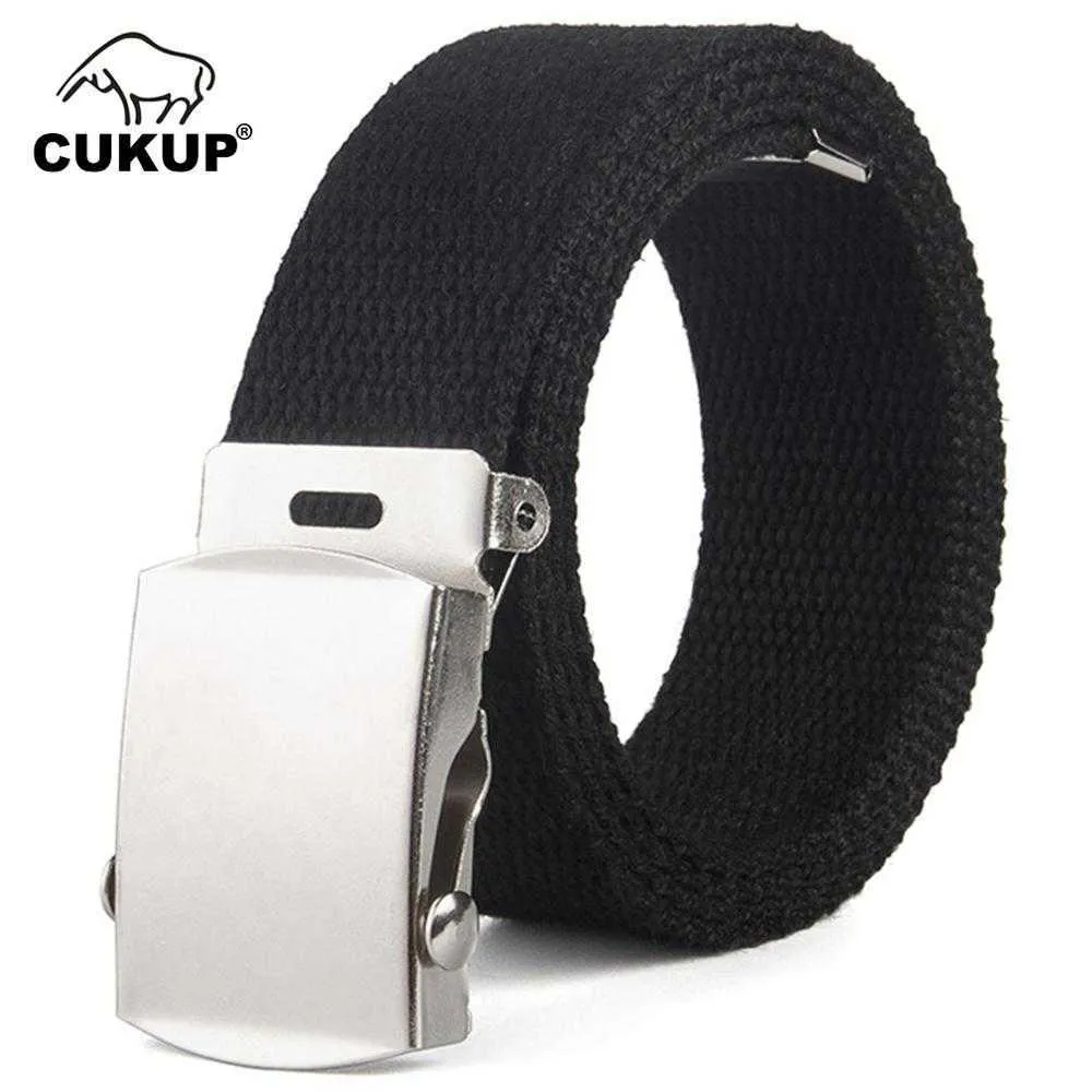 CUKUP Unisex Design Alloy Automatic Buckle Metal Tactical Belts Ladies Quality Canvas Belts for Children 3.3cm Width CBCK103 G1026