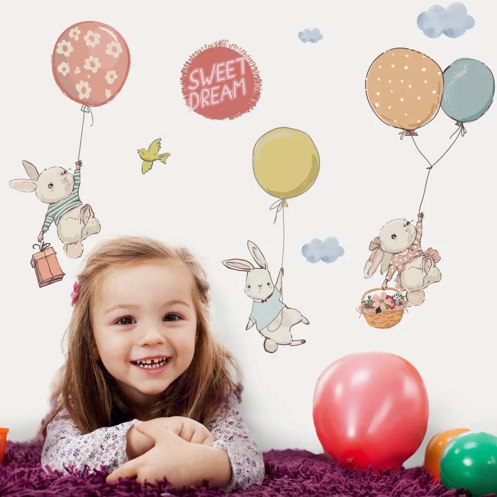 Ballon dessin animé Stickers muraux pour chambre de bébé porte décoration autocollants enfant chambre décor étanche vinyle sticker mural Kawaii