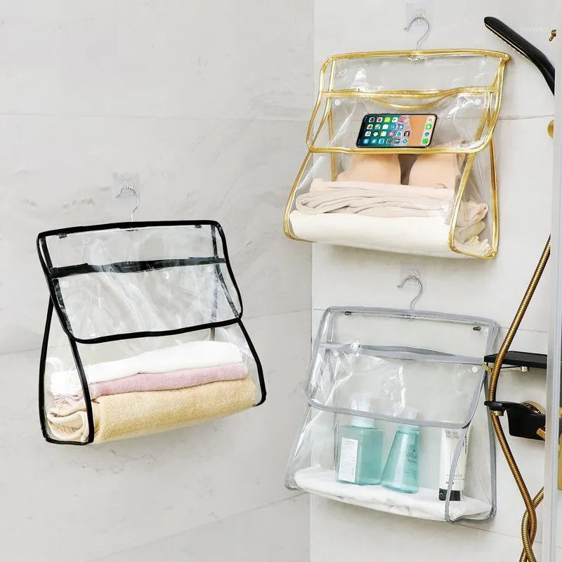 Bolsas de almacenamiento Bolsa de baño impermeable Toalla Soporte de ropa para teléfono Gancho para colgar Ducha Organizador de baño de viaje transparente