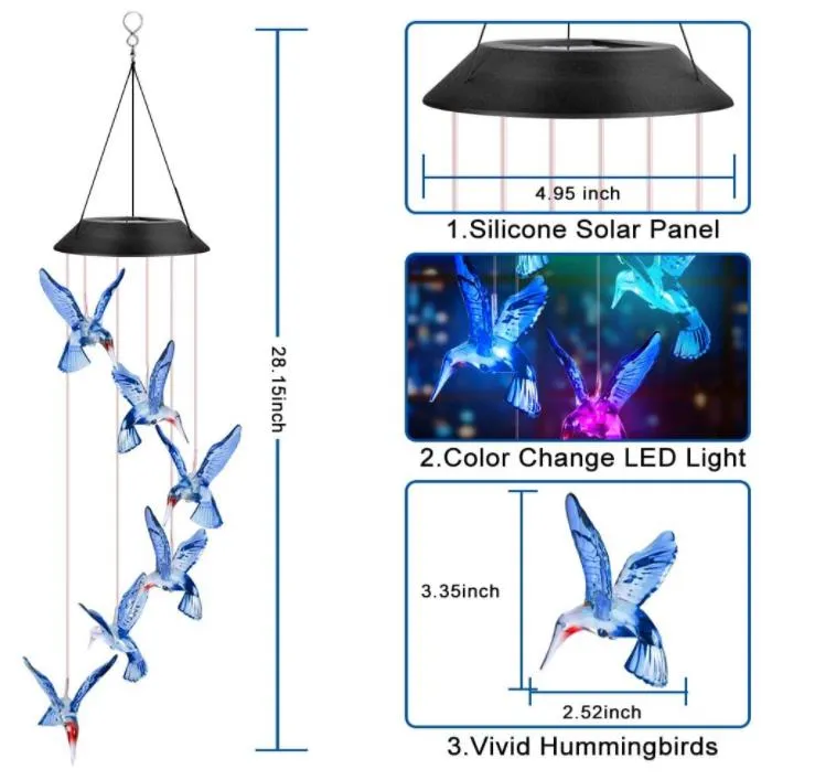 Solar Hummingbird Butterfly Wind Chimes Party Decor Color Changing Outdoor  Waterproof Mobile Hanging Pendant Lights For Porch Patio Yard Garden  Decorations From Jessie06, $8.65