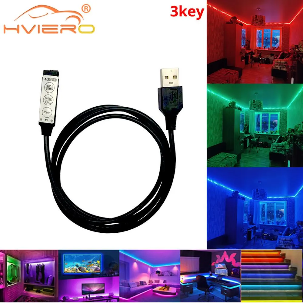 USB RGB-controller DC5V LED-dimmer met 3 sleutels 4-pins vrouwelijke connector voor 5v strip 19 dynamische modi