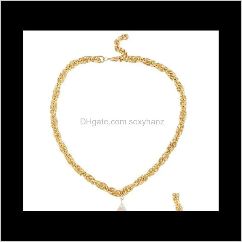 vintage gold chunky statement chain imitate pearl necklaces for women mother gifts fashion punk style heavy link necklace