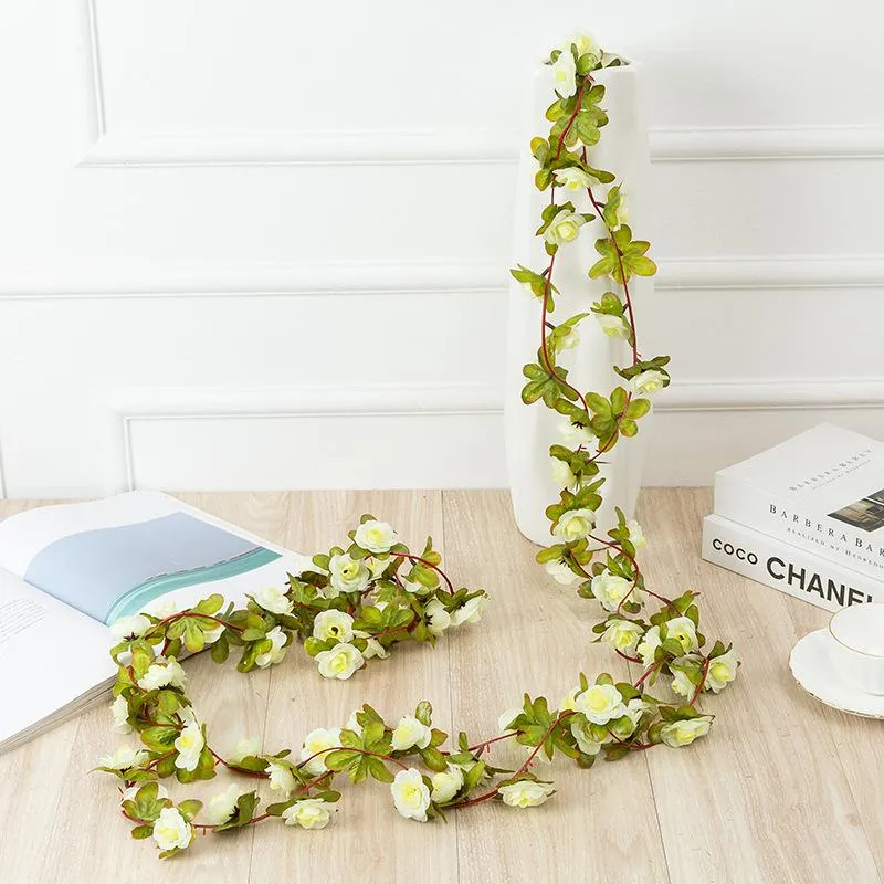 Dekorativa Blommor Kransar Rose Silk Flower Garland Faux För Bröllopsdekoration Heminredning Julkrans 2,5m / 8.2 Foot Fake Plant Vine