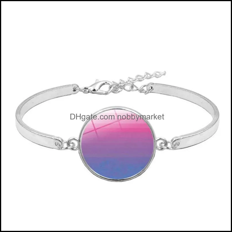 2020 Gay Lesbian Pride Rainbow Sign Bangle For Wome Mens Round Glass charm bracelet Fashion Friendship LGBT Jewelry in Bulk