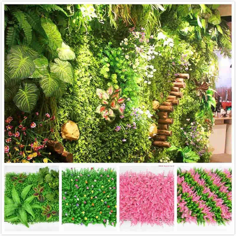 31 estilos de césped artificial, césped artificial ecológico, pared de plataforma artificial colorida, césped de plástico delicado para decoraciones de jardín de bodas