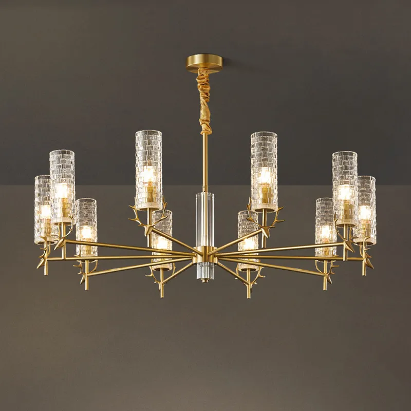 American Minimalism Copper Deer Led E27 Chandelier lamp Living Room Glass Shades Pendant Lighting Lustre Luminarias