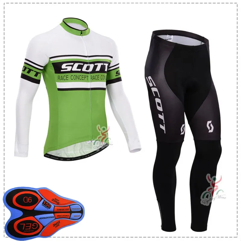 Wiosna / Autum Scott Team Mens Jazda Jersey Zestaw Koszulki z długim rękawem Koszule i spodnie Garnitur MTB Rower Outfits Racing Rower Uniform Outdoor Sport Nosić Ropa Ciclismo S21042055