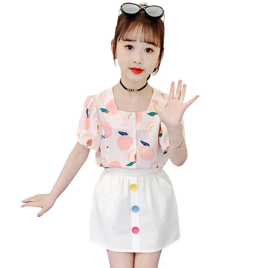 아이들의 옷 여자 티셔츠 + 캐주얼 스타일의 짧은 의류 소녀 세트 여름 어린이 6 8 10 12 14 210528