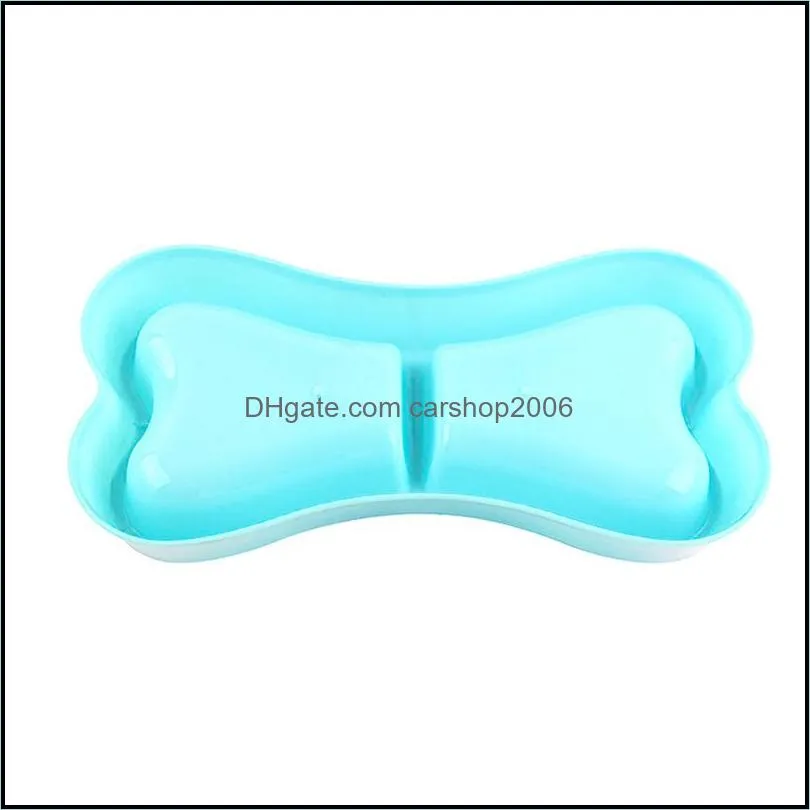 Cute Bone Shape Pet Dog Cat Puppy Food Travel Feeding Feeder Dogs Water Dish Double Bowl Supplies Plastic Colorful SEAWAY GWF11897