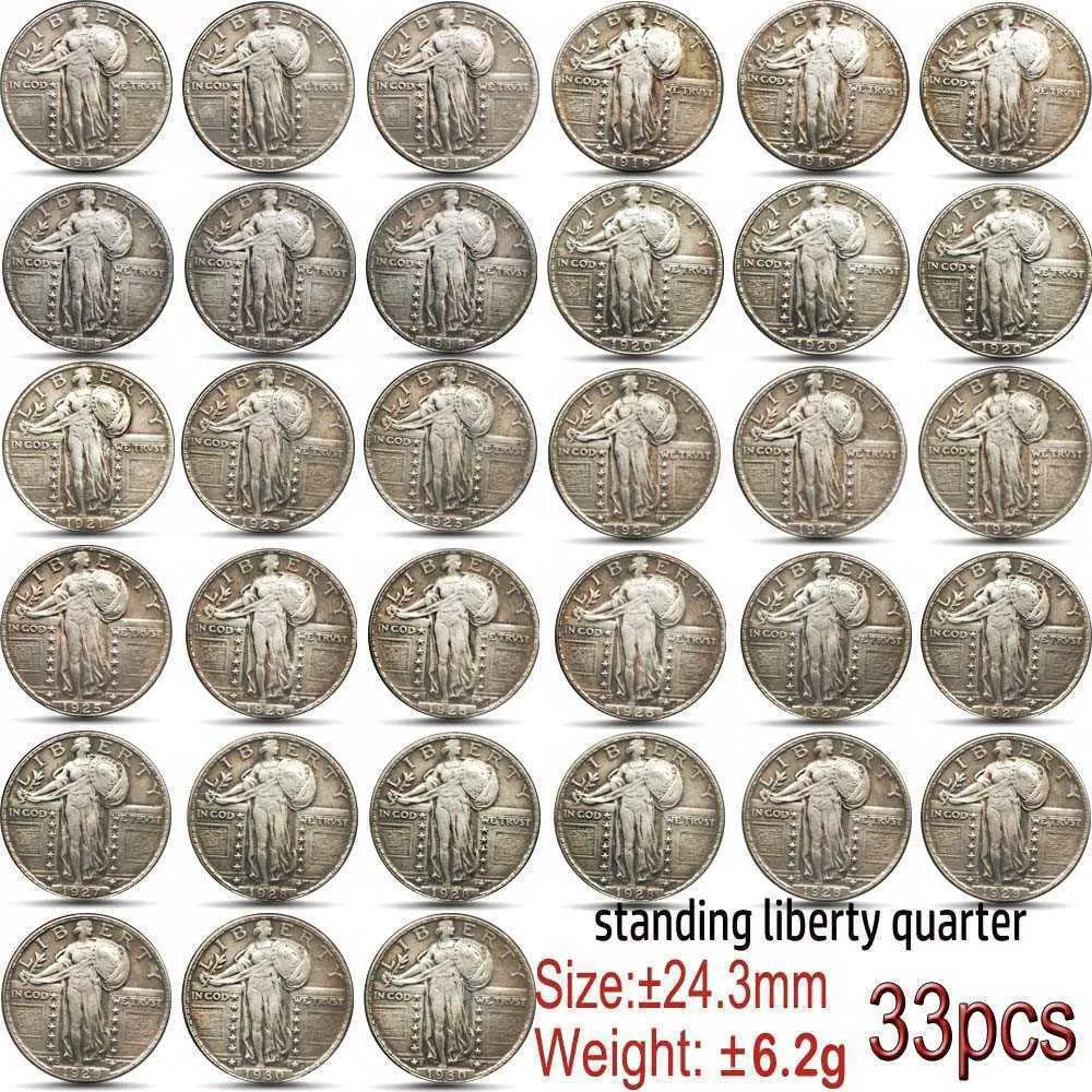 Quarter Liberty Usa 33PCS Standing coins 1917-1930 of different years Copy old coin Art Collectibles