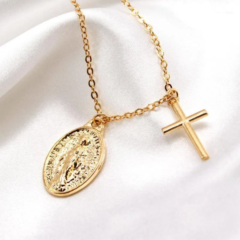 Łańcuchy Długi Łańcuch Dziewica Maryja Krzyż Naszyjnik Kobiet Wisiorki Clavicle Choker Collares Biżuteria Prezenty dla kobiet1