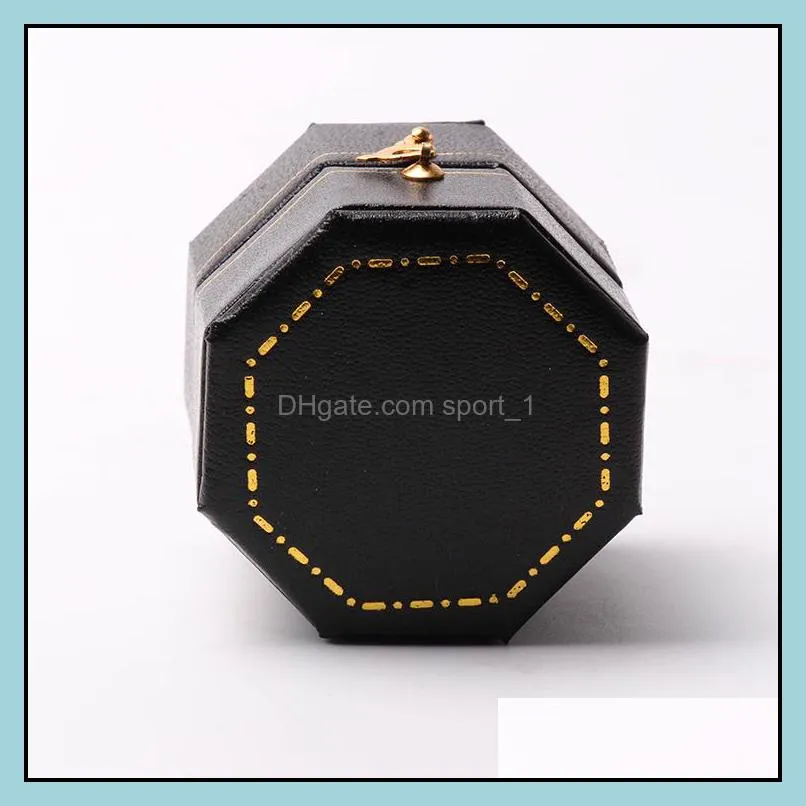 Mini black octagonal box PU leather advanced vintage jewelry display recommended wedding diamond ring box