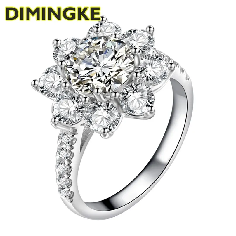 DIMINGKEヒマワリ1/2CT 8mm Dメスシルバーリングパスダイヤモンドテストハイジュエリーウェディングカクテルパーティー211217