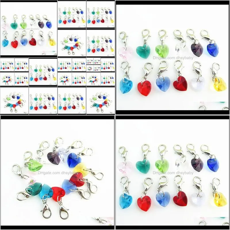 whole salewholesale 12 month crystal birthstone charm floating dangle charm for diy silver lobster clasp pendant 120pcs/lot