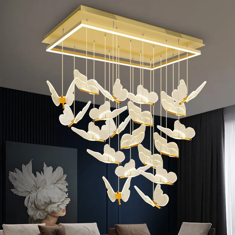 Moderne LED Carré Papillon Lustre lampe Nordique Restaurant Chambre Simple Créatif Entrée Vestiaire Art Duplex Bâtiment suspension