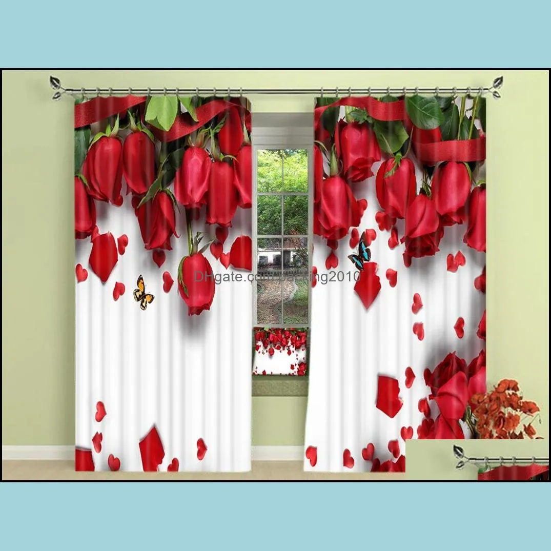 Curtain & Drapes Babson Red Rose 3D Digital Printing DIY Advanced Customized Po