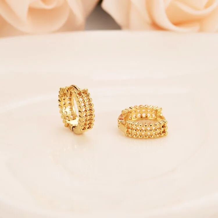 Pendientes Huggie de aro redondo para mujer, oro amarillo fino de 18 K, pendiente medio G/F, joyería de moda para niños y niñas