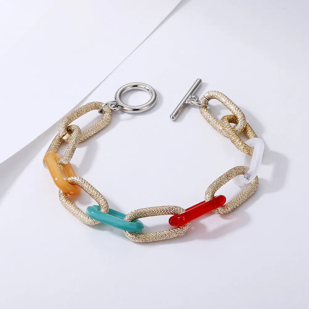 Frosted Mosaic Multicolor Armband Dames Hip Hop Kleur Ketting Mode Ketting Ring Buckle Bracelet