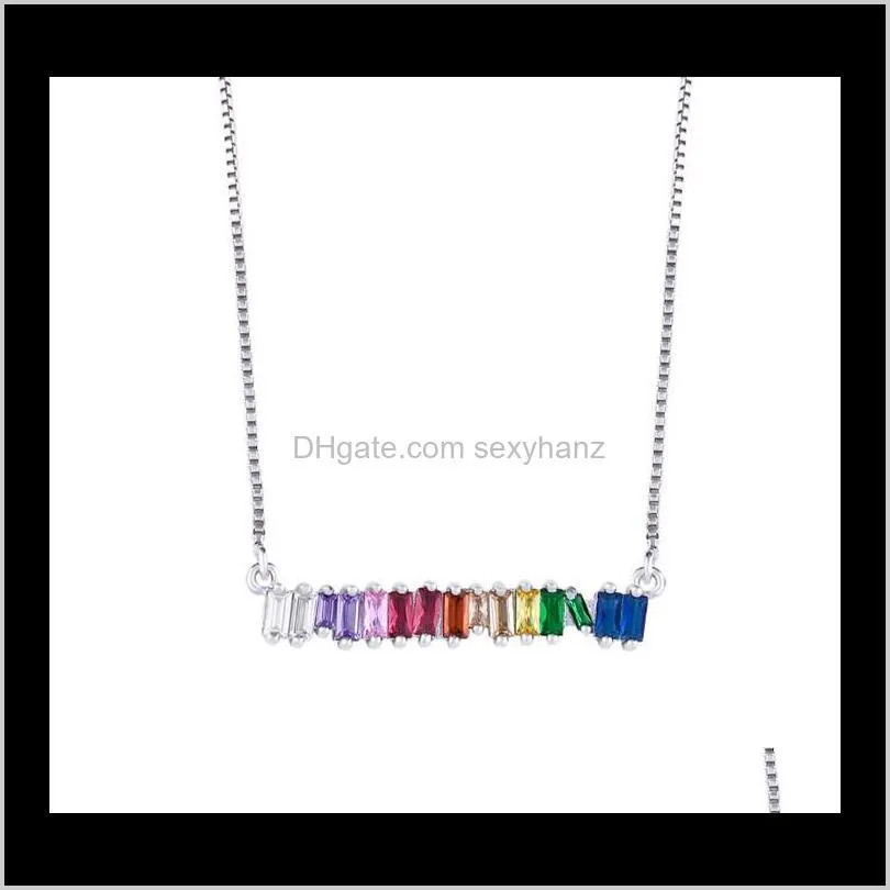 cz rainbow necklace stone for woman multicolored necklace pendants fashion jewelry rainbow long chain necklace t573