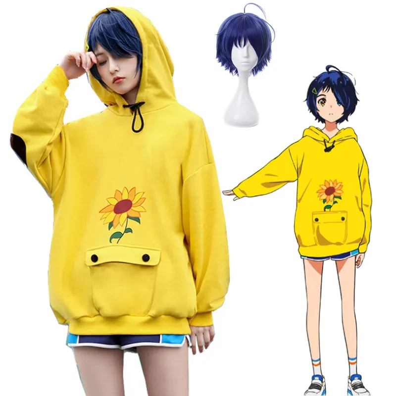 Anime Wonder Ei Prioriteit Ohto AI Kostuum Cosplay Hoodie Geel Sweatshirt Losse stijl Unisex Casual Pullover Pruik voor Halloween-feest