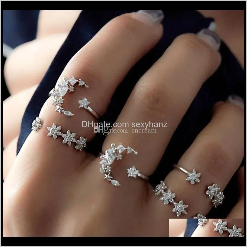 bohemia crystal star moon ring knuckle stacking rings midi rings summer women rings fashion jewelry will and andy gift