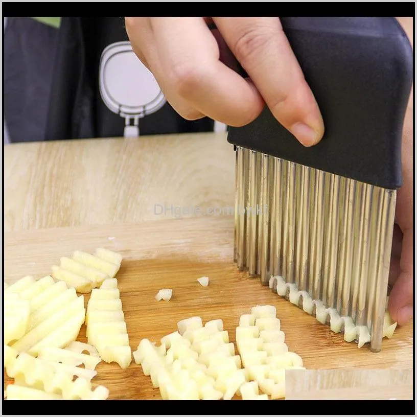 stainless steel potato chip wavy cutter vegetable slicer fruit chopping knife cooking tool kitchen gadget fancy strip cutter 201201