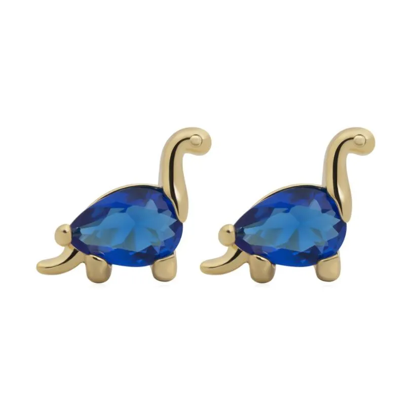 Ins créatives incrustées zircon dinosaur boucles d'oreilles mignonnes mignonnes réelles couleurs plaquées d'or boucle d'oreille pour les femmes bijoux de la mode des filles