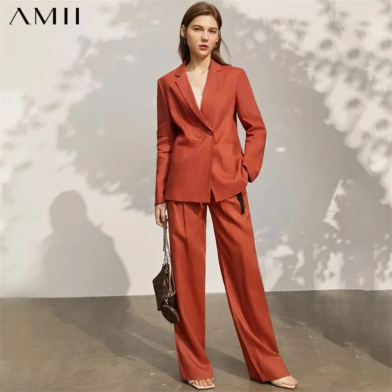 Amii minimalisme printemps blazer femmes officiel dame solide revers costume manteau femmes taille haute lâche pantalon féminin 12140159 210709