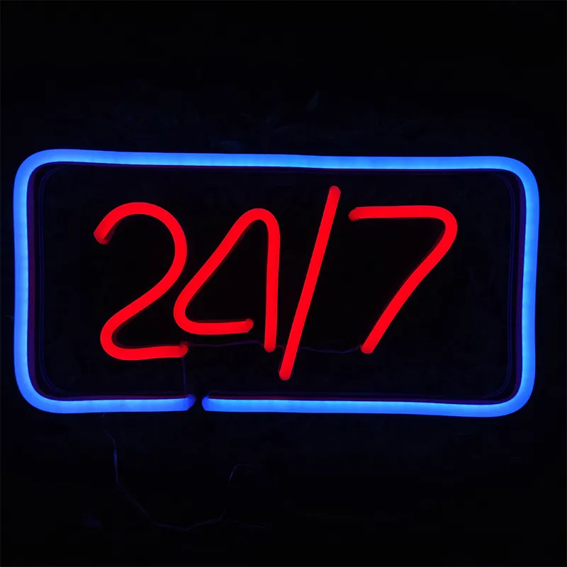 "24/7" Sign Bar KTV Club wall decoration neon tube lights fast food shop handmade white led 12 V Super Bright